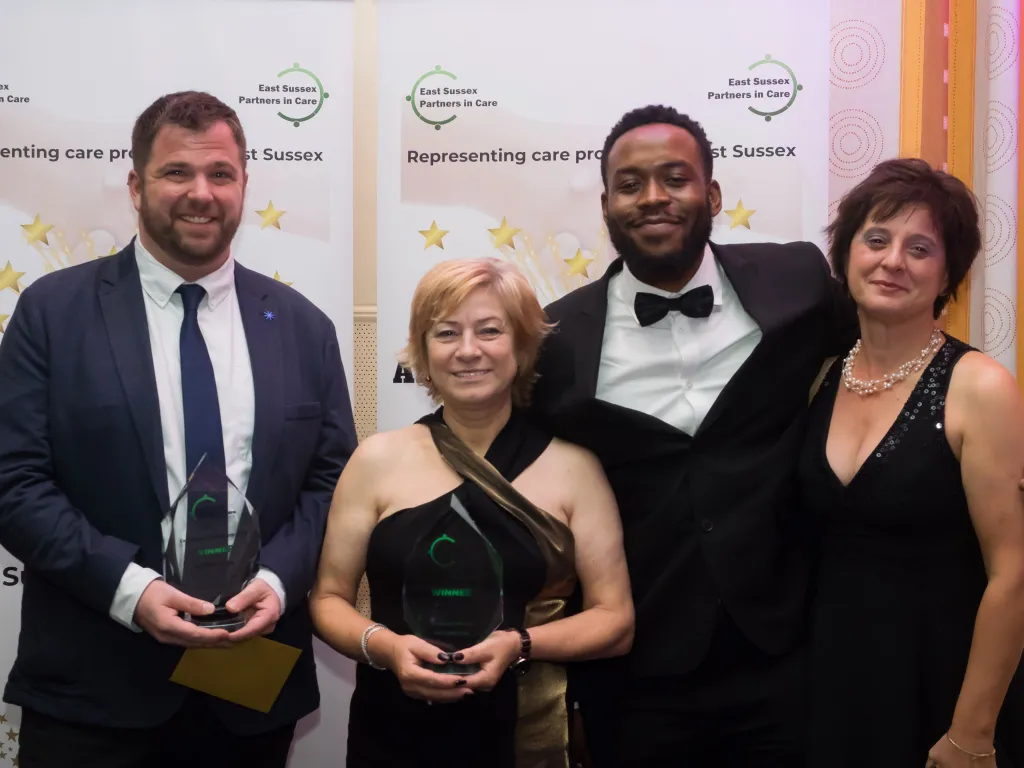 Winners Reece and Mariana, Cyrus from Digital Care Hub and Nada from East Sussex Partners In Care